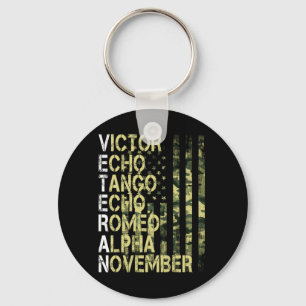 Mens Usa Flag Aamerican Veteran Phonetic Alphabet Keychain