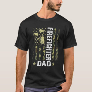 Mens USA Flag Camouflage Firefighter Dad Patriotic T-Shirt