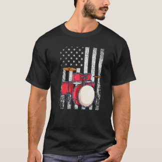 Mens Usa Flag Drum  Patriotic Drum Set  Rock Drumm T-Shirt