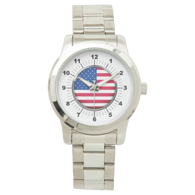Men's USA Flag Oversized Silver Bracelet Watch (Front)