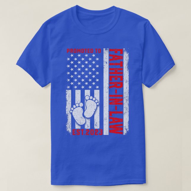 Mens USA Flag Promoted To FatherInLaw Est 2023 Men T-Shirt (Design Front)