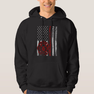 Mens Usa Flag Vintage Firefighter Husband Dad Fire Hoodie