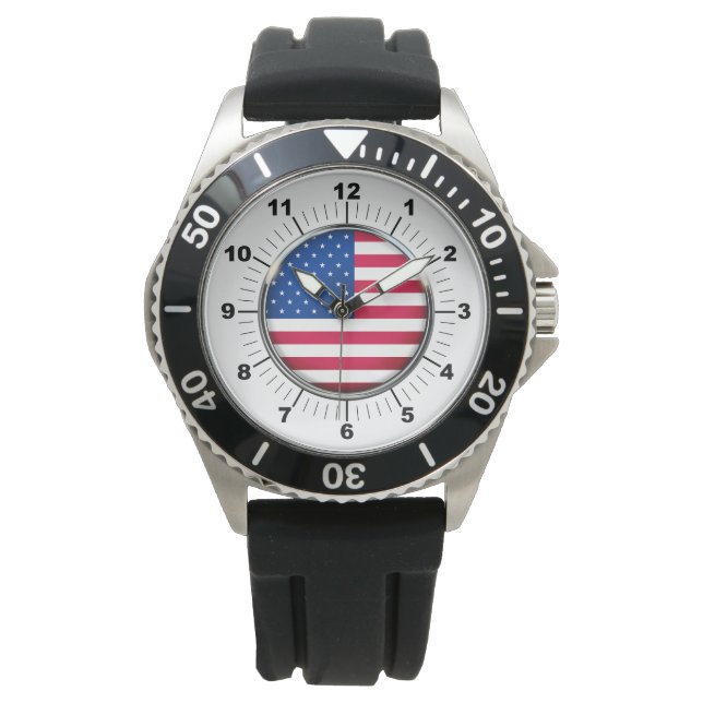 Men's USA Stainless Steel Black Rubber Strap   Watch (Front)