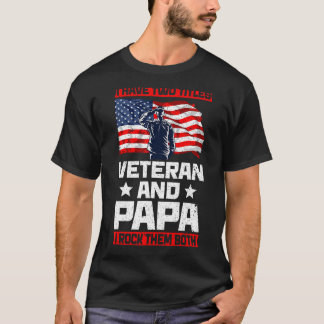 Mens Veteran Papa Usa Flag Grandpa Father's Day T-Shirt
