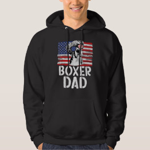 Mens Vintage American Flag Boxer Dad Dog For Fath Hoodie