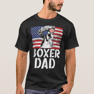 Mens Vintage American Flag Boxer Dad Dog For Fath T-Shirt