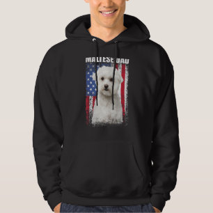 Mens Vintage American Flag Maltese Dad Dog  For Fa Hoodie