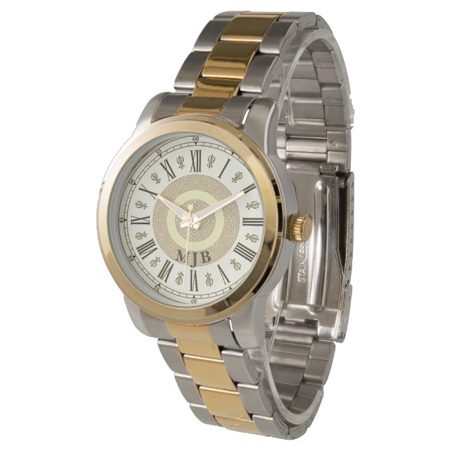 Men's Vintage Antique Style Monogram Roman Numeral Watch (Angled)