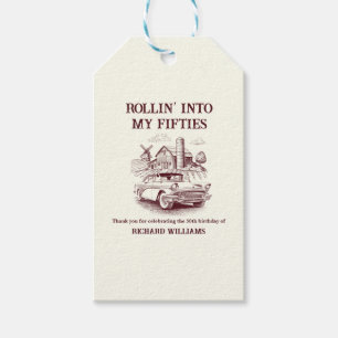 Men's Vintage Barn Car Rollin' into 50th Birthday Gift Tags