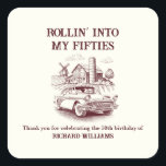 Men's Vintage Barn Car Rollin' into 50th Birthday Square Sticker<br><div class="desc">Journey into your fifties with Our Classic Car-Themed Thank you stickers! Celebrate the birthday men's new era with our beautifully crafted "Rollin’ into my fifties" stickers. The vintage design, complete with a classic car and rustic barn, captures the essence of a exiting journey ahead. With customizable text in an elegant...</div>