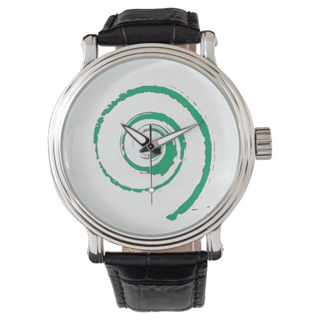 Men's Vintage Black Leather Strap Watch (Front)