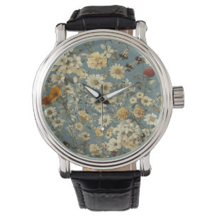 Men's Vintage Black Leather Strap Watch