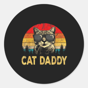Mens Vintage Cat Daddy Fun Cat Lover Gift Cat Dad  Classic Round Sticker