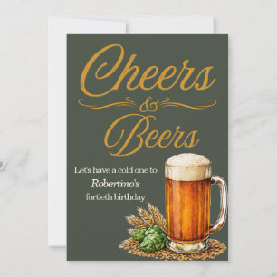 Men's Vintage Cheers and Beers 40th Birthday Invitation