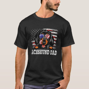 Mens Vintage Dachshund Dad American Flag Father's T-Shirt