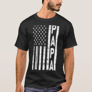 Mens Vintage Merica American Flag Papa For Father T-Shirt