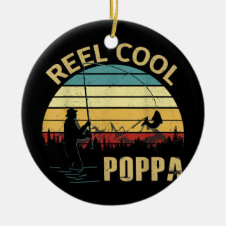 Mens Vintage Reel Cool Poppa Fish Fishing Fathers Ceramic Ornament