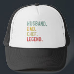 Mens Vintage Shirt Husband Dad Chef Legend Retro Trucker Hat<br><div class="desc">Mens Vintage Shirt Husband Dad Chef Legend Retro 
chef, dad, cooking, baker, pastry, father, funny, fathers day, gift, cook, food, kitchen, cute, foodie, meme, baking, restaurant, bbq, culinary, humour, gifts</div>