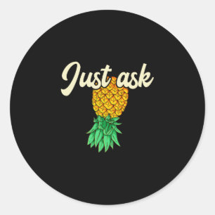 Mens vintage upside down pineapple ask subtle classic round sticker