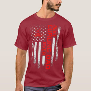 Mens Vintage USA American Flag Best Curling Dad T-Shirt