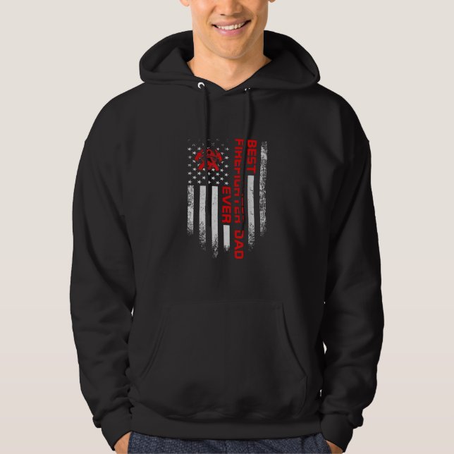 Mens Vintage USA American Flag Best Firefighter Hoodie (Front)