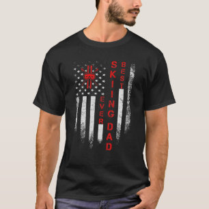 Mens Vintage USA American Flag Best Skiing Dad Eve T-Shirt
