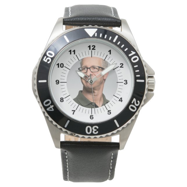 Men's Watch - Personalized - Black Leather (Front)