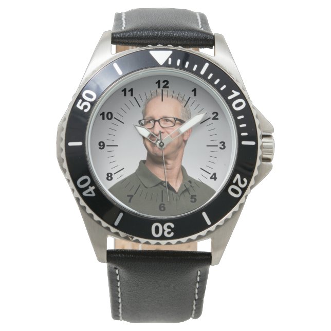 Men's Watch - Personalized - Black Leather (Front)