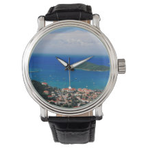 Men's Watch with Black Band and Caribbean Scene