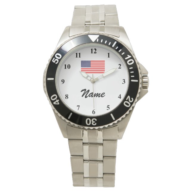 Men's watches with custom name and American flag (Front)