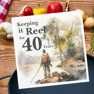 Men's Watercolor Fishing Birthday Party Napkin