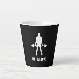 Mens Weightlifter Barbell Training Workout Outfit Latte Mug