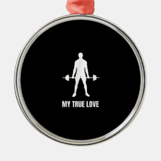 Mens Weightlifter Barbell Training Workout Outfit Metal Ornament
