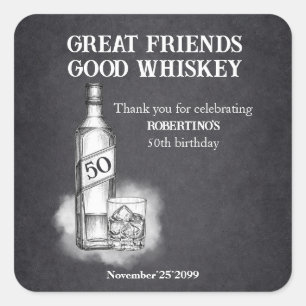 Men's Whiskey Themed Sketch Style 50th Birthday Square Sticker