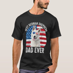 Mens White German Shepherd Dad American Flag Dog   T-Shirt
