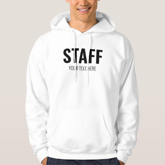 Mens White Hoodie Staff Crew Add Logo Text Here (Front)