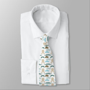 Men's White Tiled Designer Moustache Tie
