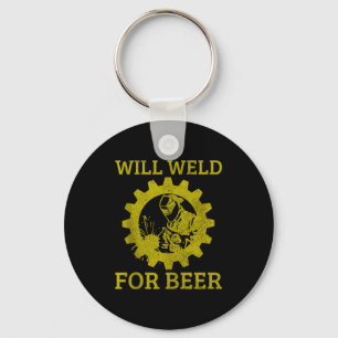 Mens Will Weld For Beer Funny Welder Welding Gift  Keychain