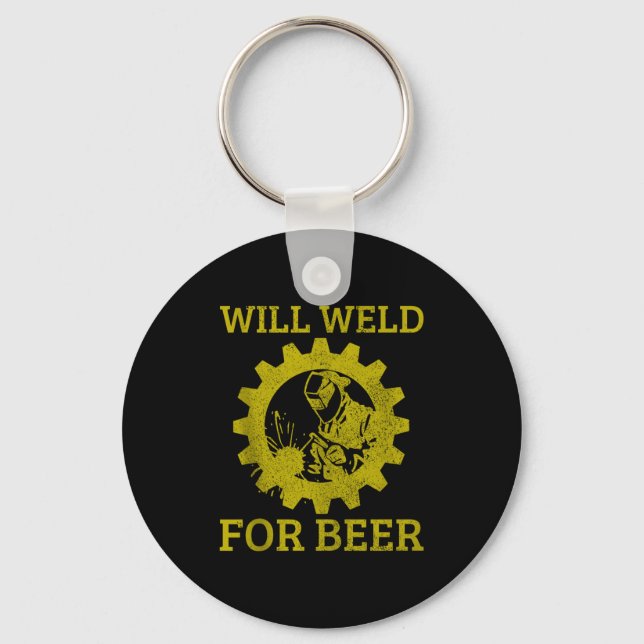 Mens Will Weld For Beer Funny Welder Welding Gift  Keychain (Front)