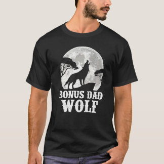 Mens Wolves Howling At The Moon Bonus Dad Wolf Fa T-Shirt