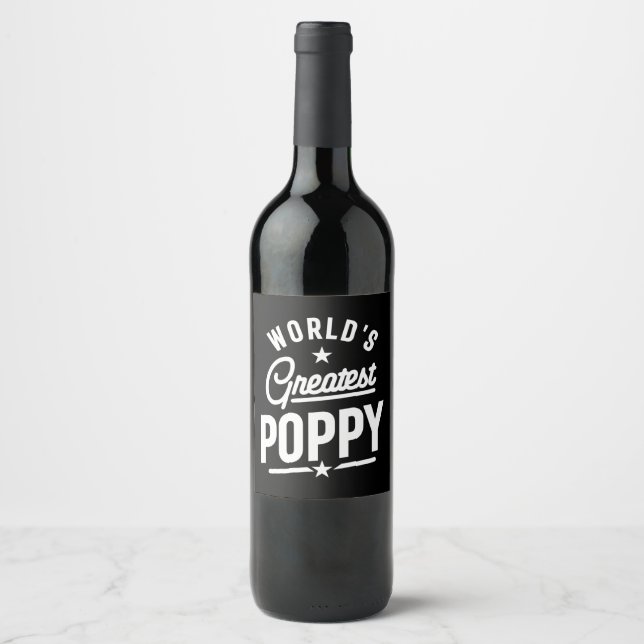 Mens World's Greatest Poppy Father's Day Gift Wine Label (Front)