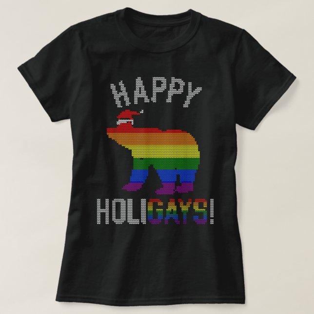 Mens Xmas Gay Bear  Gay Dad Couple Ugly Christmas  T-Shirt (Design Front)