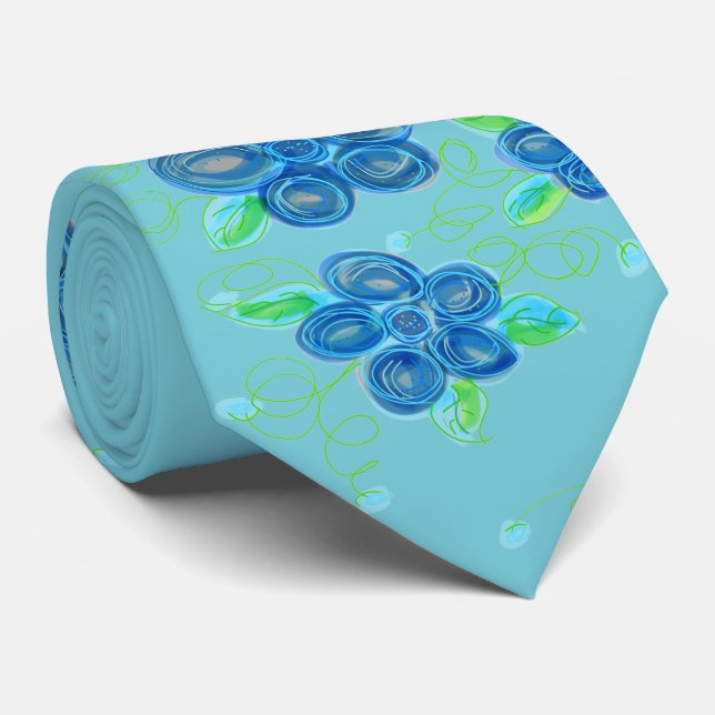 Menswear Monogrammed Blue Flowered Tie (Rolled)