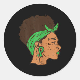 Mental Health Afro Green Ribbon Awareness Women Gi Classic Round Sticker