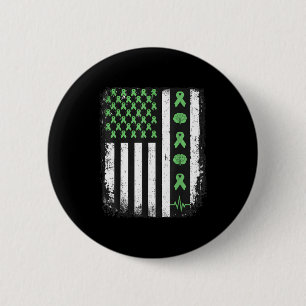 Mental health awareness american flag green ribbon 2 inch round button