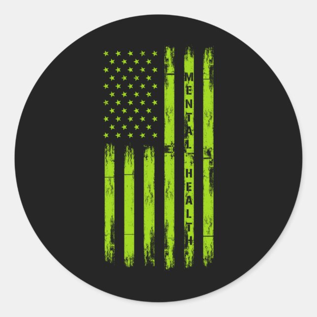 Mental Health Awareness American Flag Military Sup Classic Round Sticker (Front)