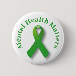 Mental Health Awareness And Green Ribbon 2 Inch Round Button