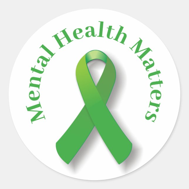 Mental Health Awareness And Green Ribbon Classic Round Sticker (Front)