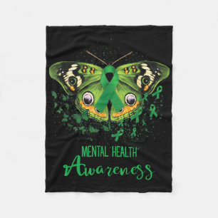 Mental Health Awareness Butterfly Green Ribbon Fleece Blanket