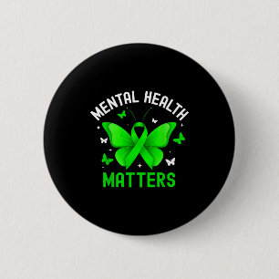 Mental health awareness butterfly ribbon green 2 inch round button
